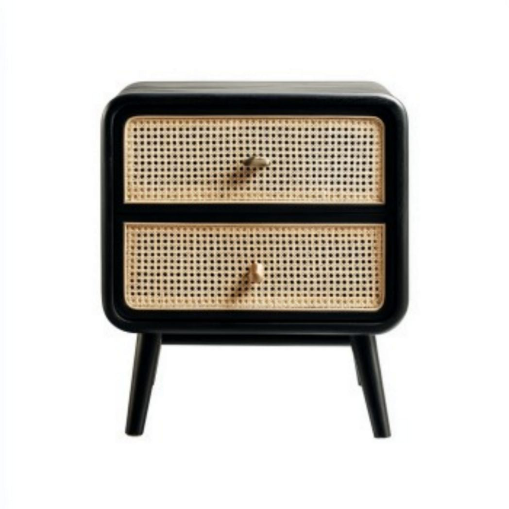 Nachtkastje van hout en rotan voor de slaapkamer - 40 x 40 x 50