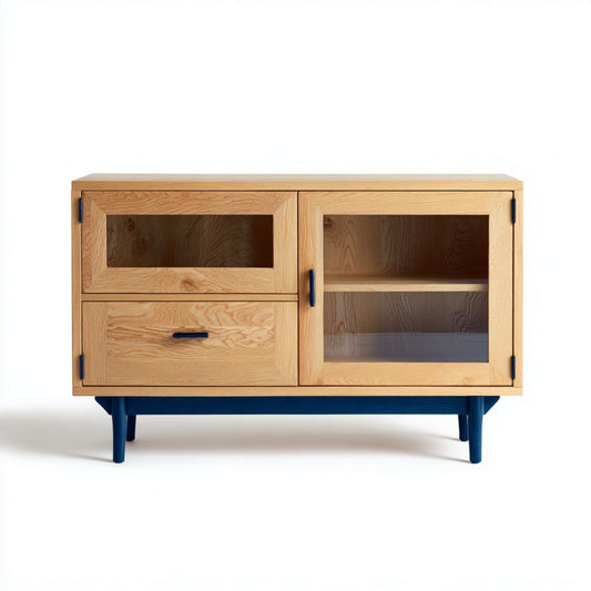 Dressoir van eikenhout voor de woonkamer met glazen deuren - 80 x 40 x 60