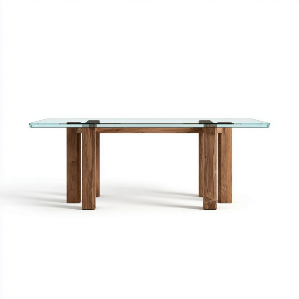 Eettafel van glas en massief hout voor de eetkamer - 180 x 90 x 75