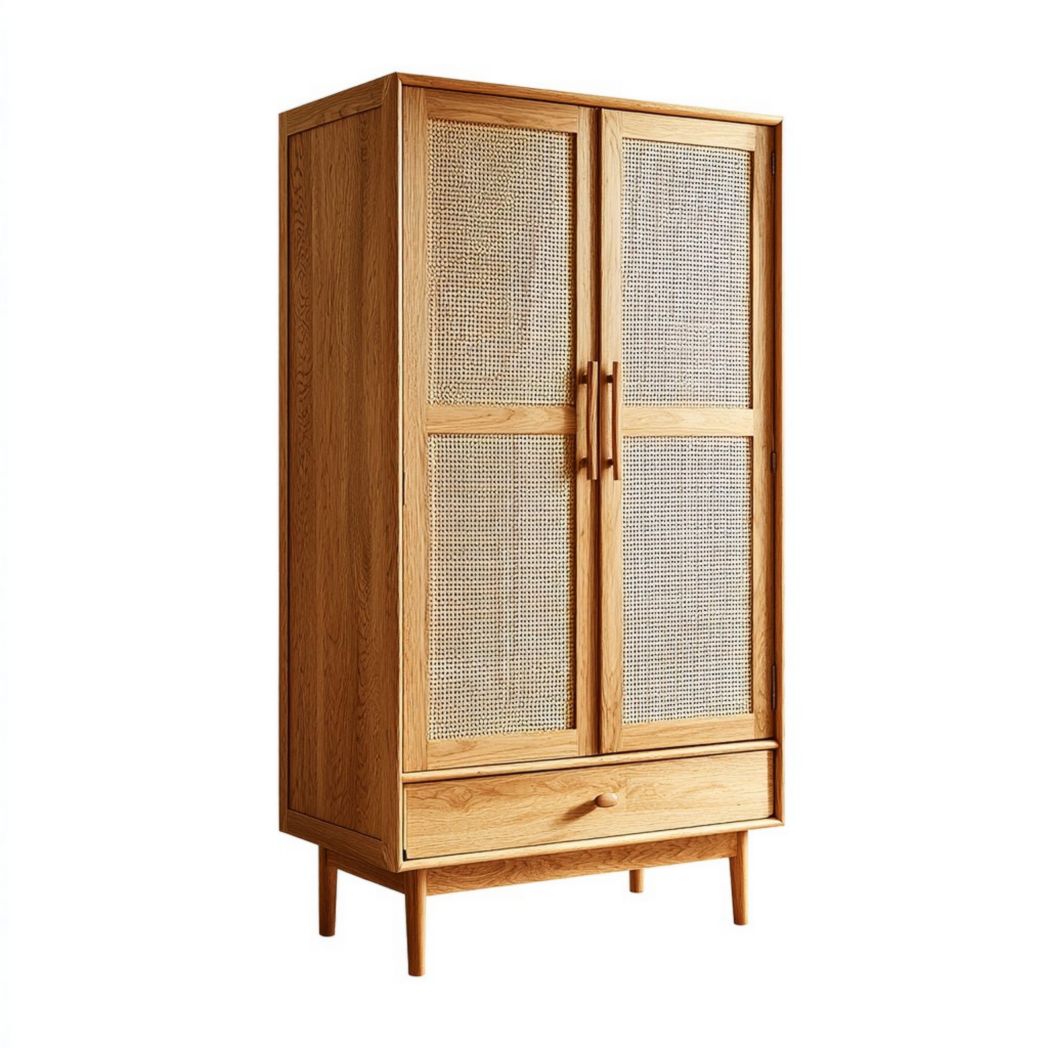 Kast van hout met rieten deuren voor de woonkamer - 180 x 80 x 40